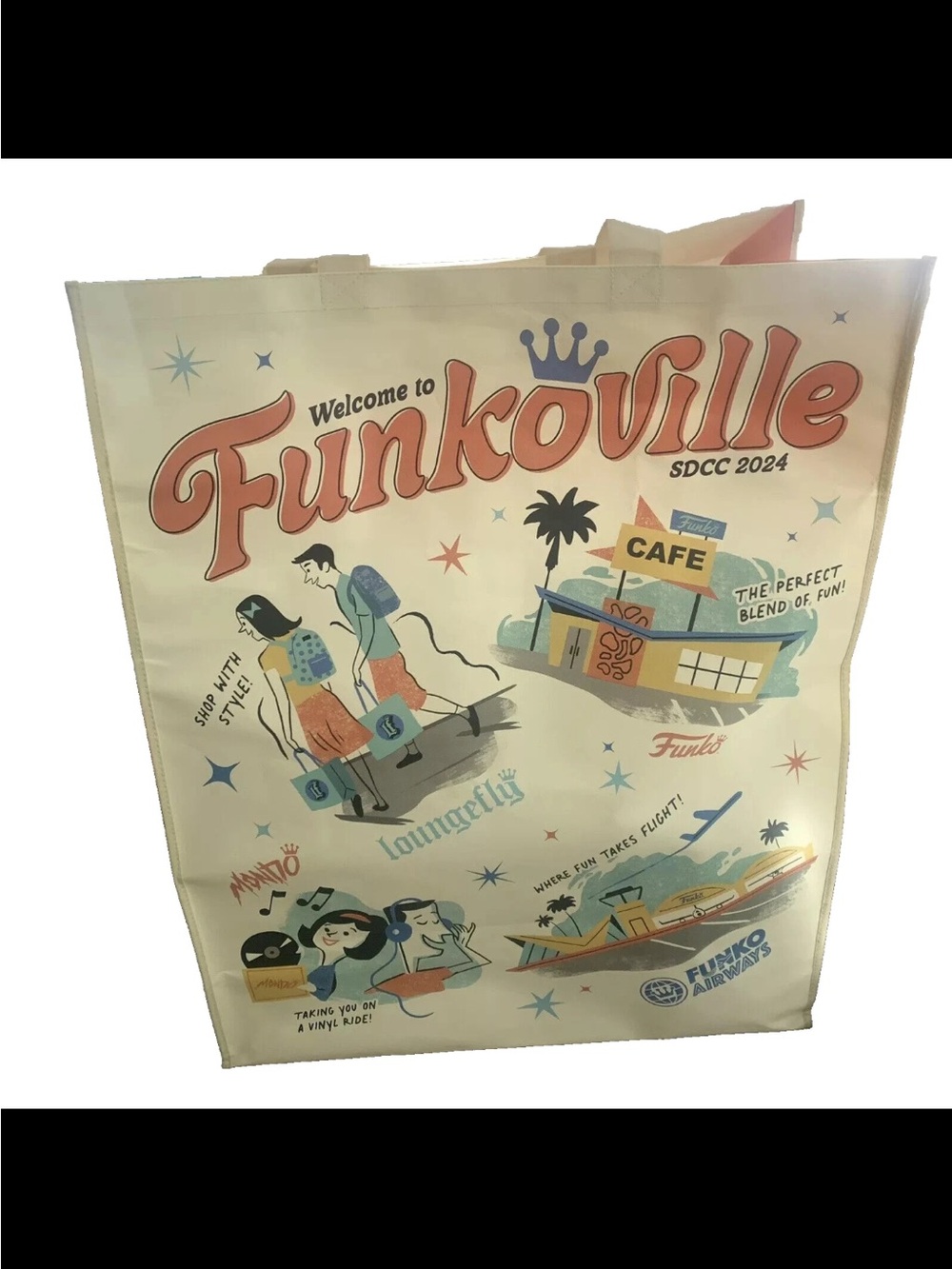 Funko Cream Tote with Pink & Blue Retro Funkoville Graphics